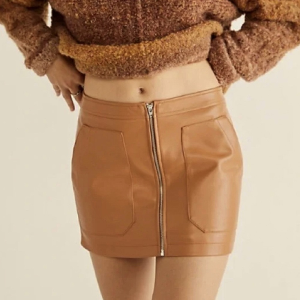 Free People Vegan Leather Mini Skirt - Camel
